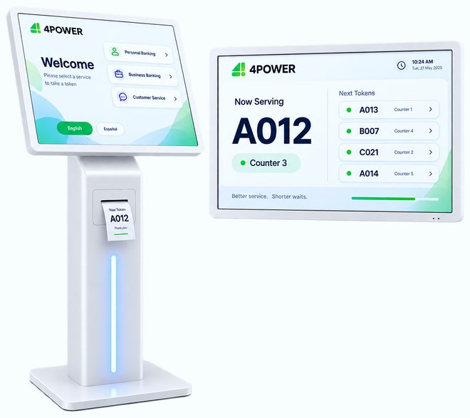 4POWER token kiosk and now-serving display